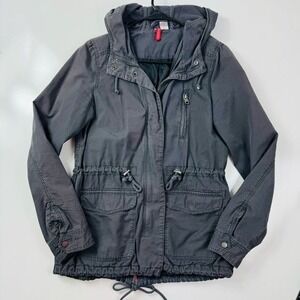 H&M Anorak Jacket Hooded Utility Drawstring‎ Gray Coat Women's Size S